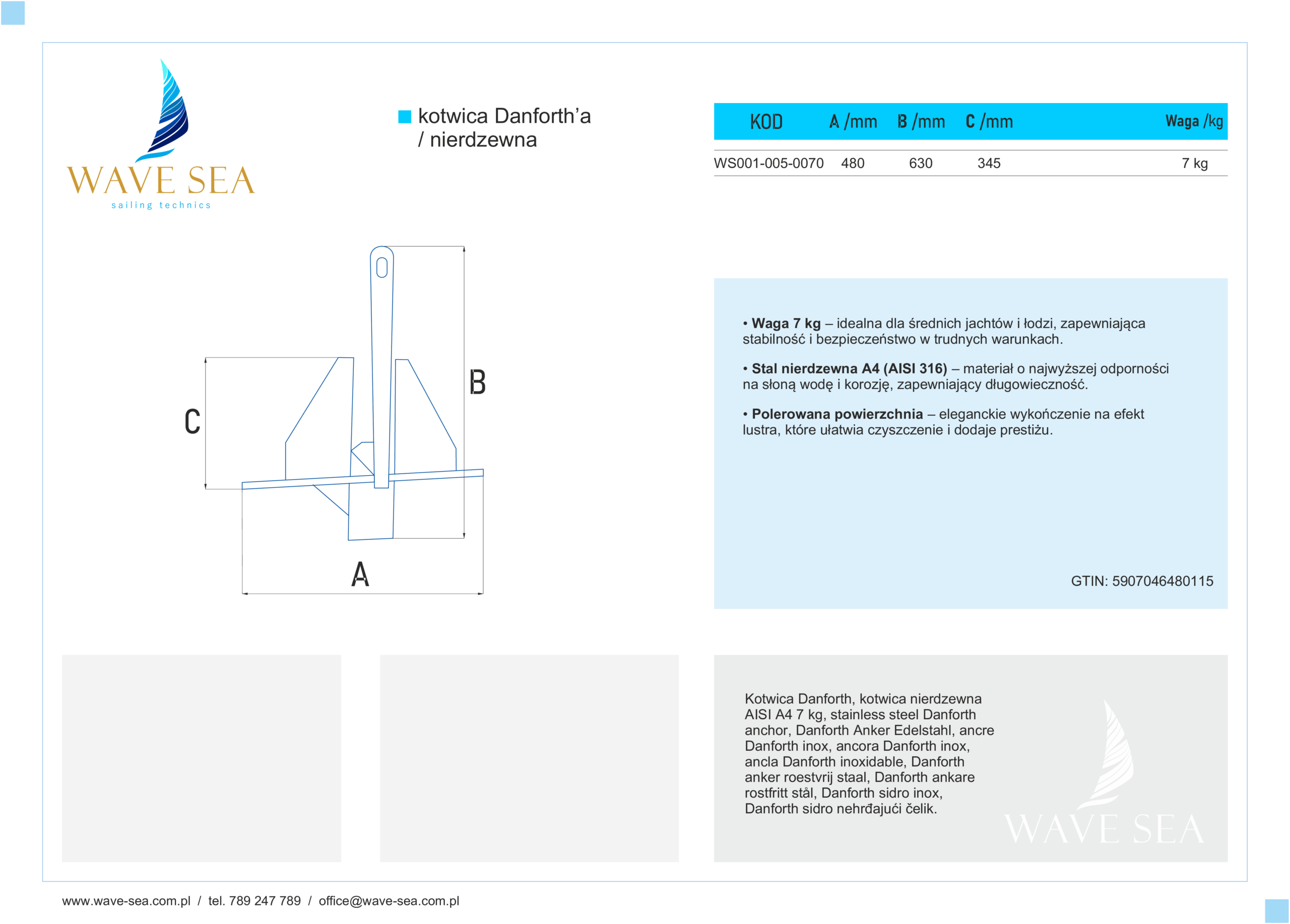 Kotwica Danforth’a nierdzewna AISI A4 – 7 kg - obrazek 3
